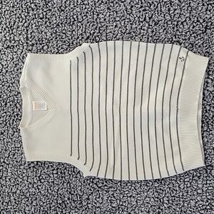 Gymboree Sweater Vest White with Gray Stripes Pullover V-Neck Boys Size 7/8